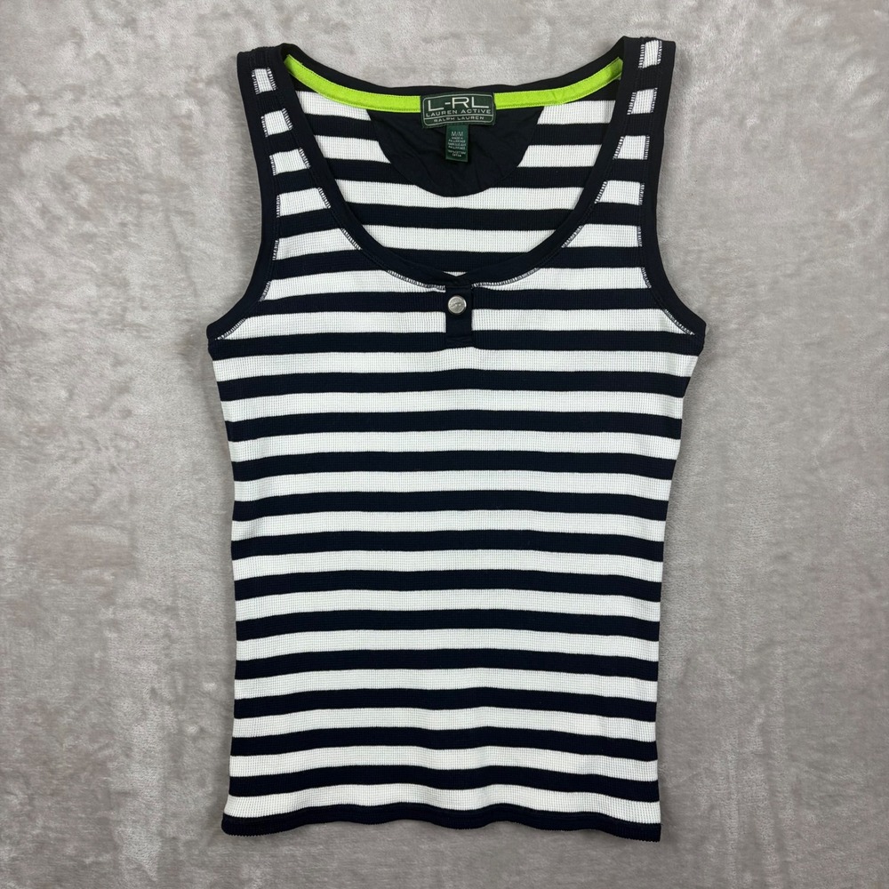 Lauren Active Ralph Lauren Womens M Striped Waffle Tank Top Athleisure Nut